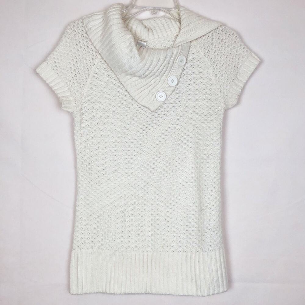 No Boundaries Y2K Knit Sweater Small Chunky Nit Cowl Neck Short Sleeve Angelcore